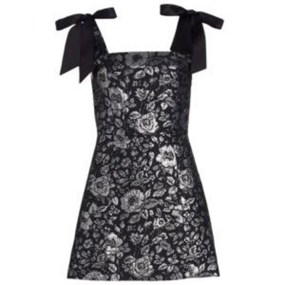Maryann Metallic Jacquard Tie-Shoulder Minidress